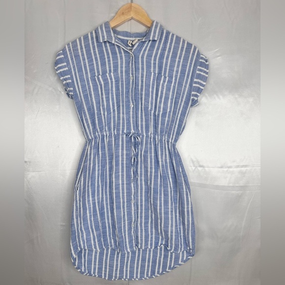 Japna Striped high low casual drawstring dress w pockets size Small - Picture 1 of 9